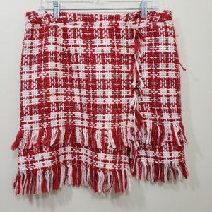 Fitelle NWT Jonette faux wool blend wrap front plaid fringe trim skirt size 12